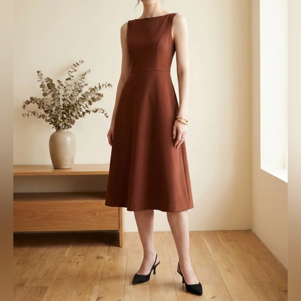 NWT | Sleeveless Tailored Midi Dress w/ Pockets | A New Day Mocha Brown | S - Picture 2 of 16